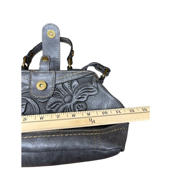 B.O.C. Embossed Floral Gray Handbag - Vegan Leather Top Handle & Crossbody Strap - Picture 9 of 9